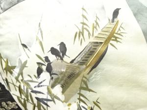 アンティーク　破れ色紙に風景模様肩裏本場村山泥大島紬男物羽織